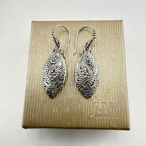 Sarda Sterling Silver Earrings Caviar Pebbled Filigree Dangle Bali 925 Marquise